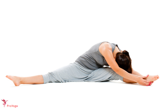 gehoekte spreidzit met vooroverbuiging / parsva upavistha konasana